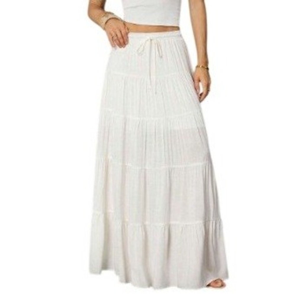 Garage White Tiered Maxi Skirt Size Small